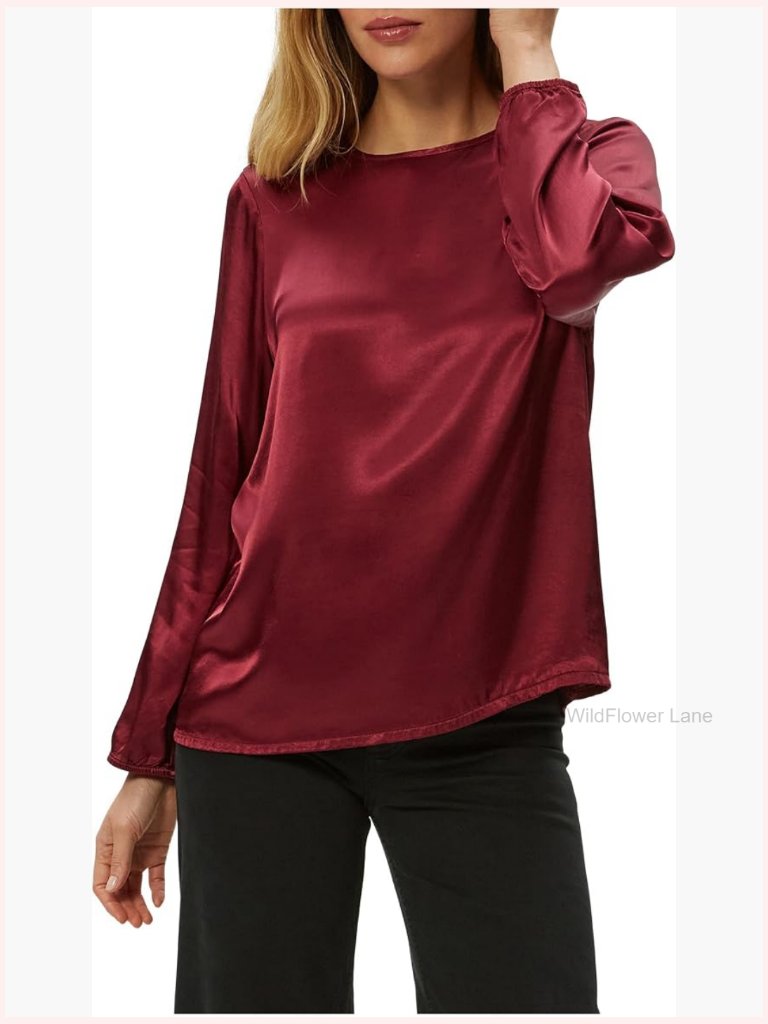 Crew Neck Long Sleeve Blouse Solid Classic Fit